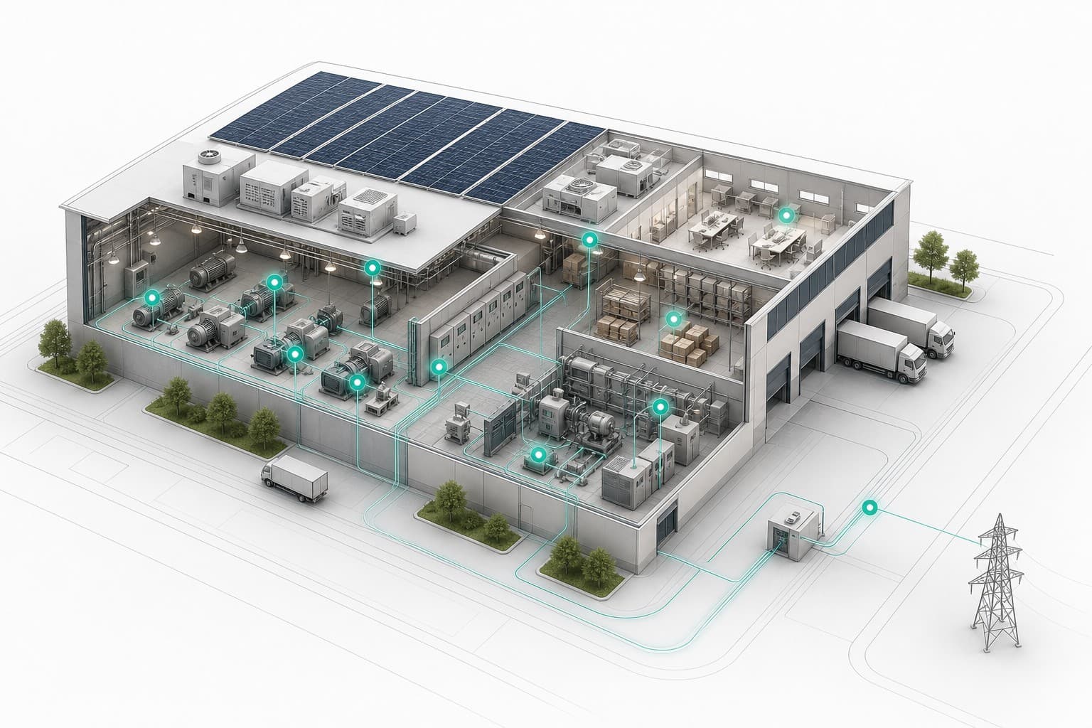 Enerji verimliliği proje maketi — tesis planı ve ölçüm noktaları harita görünümü